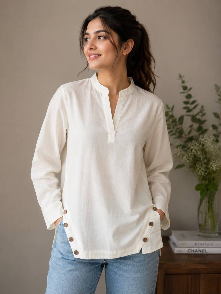 Off white Mandarin Neck Top