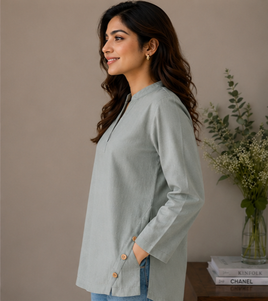 Pista Linen Mandarin Neck Top