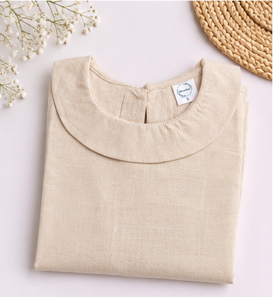 Women's Contemporary Beige Linen Top | Peter Pan Collar | Mannokriti