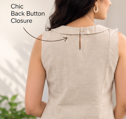 Women's Contemporary Beige Linen Top | Peter Pan Collar | Mannokriti