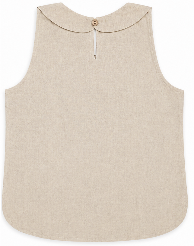 Women's Contemporary Beige Linen Top | Peter Pan Collar | Mannokriti