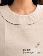 Women's Contemporary Beige Linen Top | Peter Pan Collar | Mannokriti